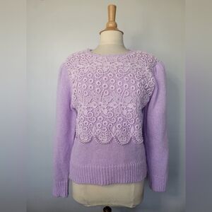 VTG! Dana Ashley Lace Faux Pearl Coquette Romantic Pastel Sweater SZ M